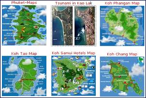 Thailand-Tourismus: Thailand-Karten, Landkarten, Stra?enkarten, Inselkarten, Thailand Map, Maps - Karten zu den Thailandische InselnKo Samui, Ko Phangan, Ko Tao, Karte Koh Chang, Karten Phuket / Kao Lak