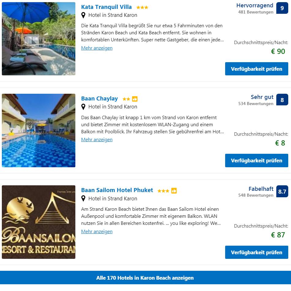 Phuket Hotelbersicht Karon Beach -  - Hier finden Sie die Hotelpreise fr alle Hotels direkt am Karon Strand