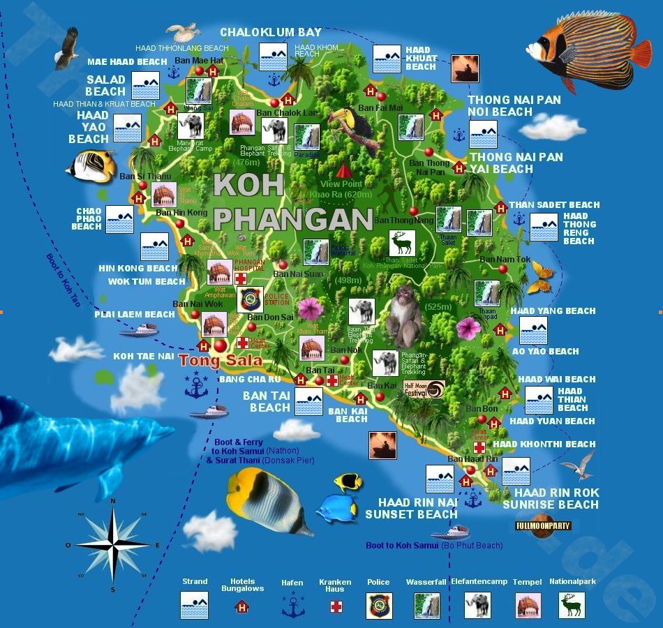 Phangan Karte: Strnde auf Koh Phangan (Beach map)