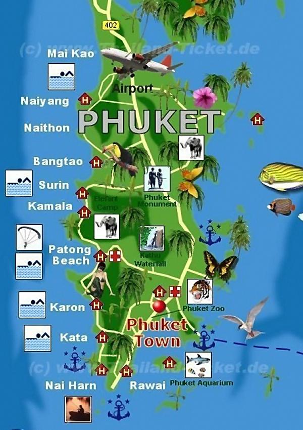 Phuket-Karte - Whlen Sie einen Phuket-Strand durch klick aus ...