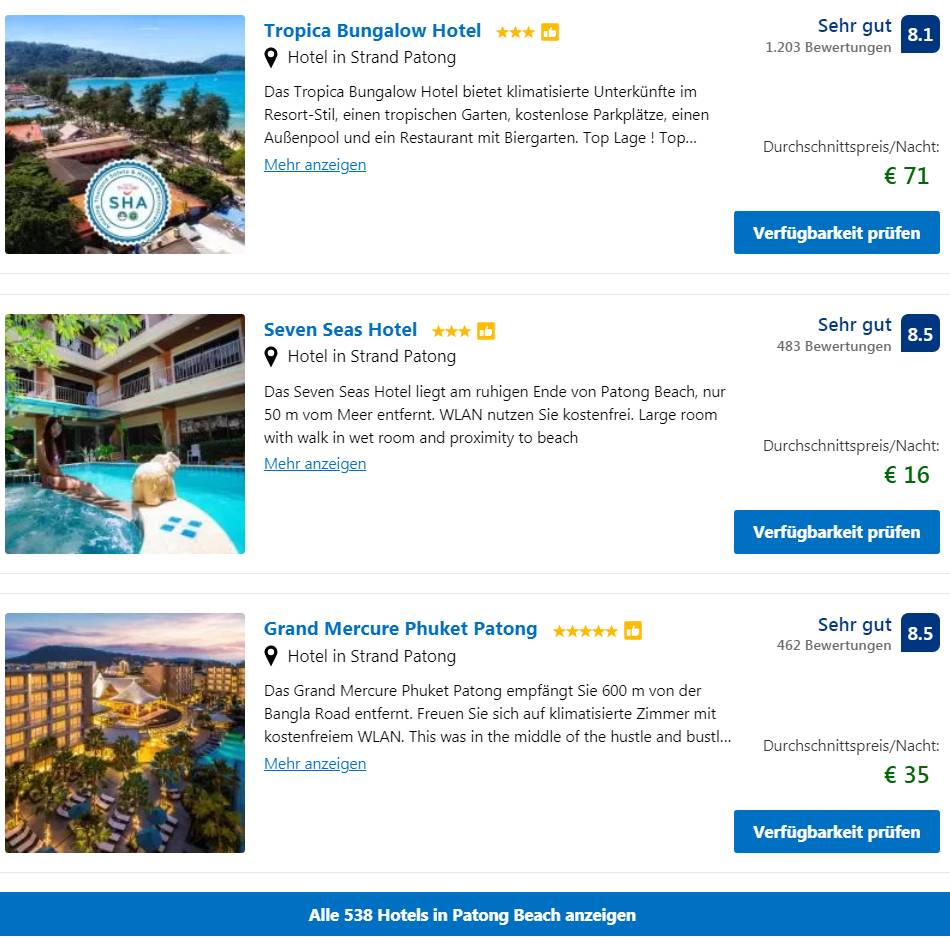 Phuket Hotelbersicht Paton Beach - Hier finden Sie die Hotelpreise fr alle Hotels direkt am Patong Strand
