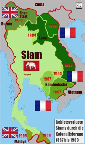 Thailand Map: Siam Territorial losses colonialisation Indochina 1867-1909